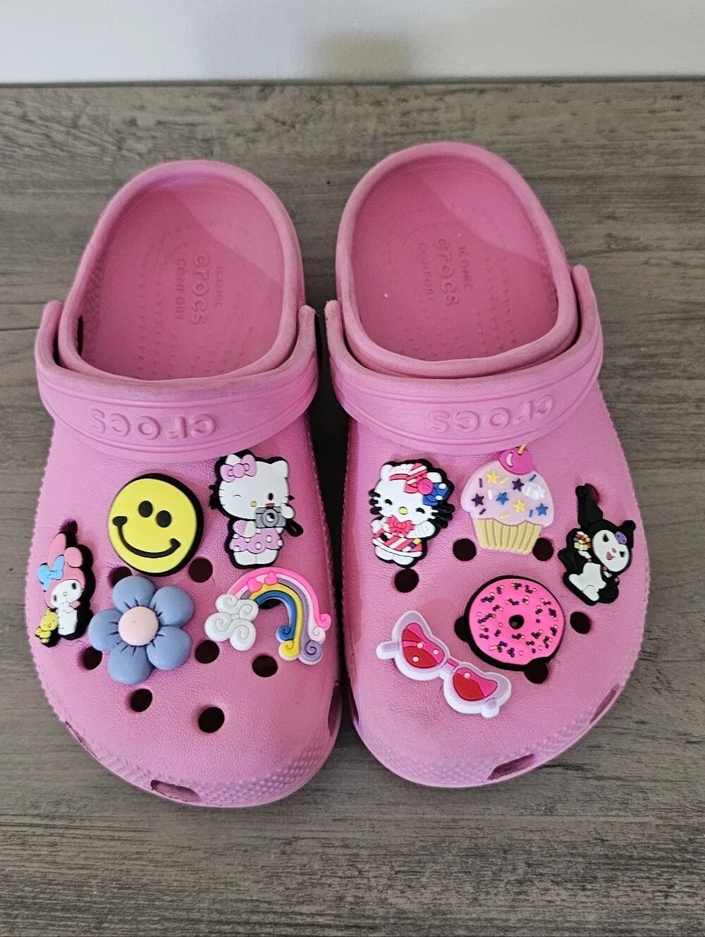 CROCS Kids Pink Clog Sandals Charms Toddler Girl C 13 Hello Kitty My Melody